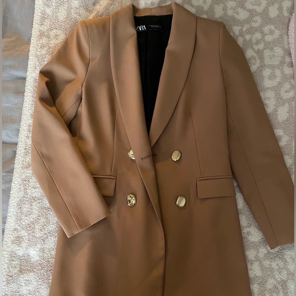 Zara Double Breasted Camel Blazer Size Medium ( Brand New)